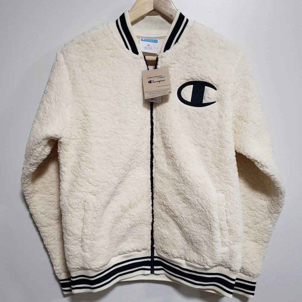 CHAMPION Boy Ivory and Blue Sherpa Bomber Jacket - Picture 7 of 7